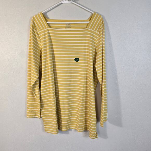 L.L.Bean Top Women's 1X Yellow White Stripe Square Neck Nautical Classic Coastal - Picture 9 of 9